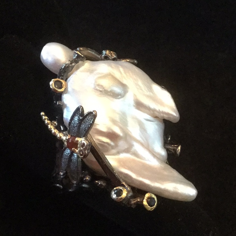 HOLD FOR Deborah  RARE, BAROQUE GENUINE PEARL & RUBY RING - Picture 3 of 8